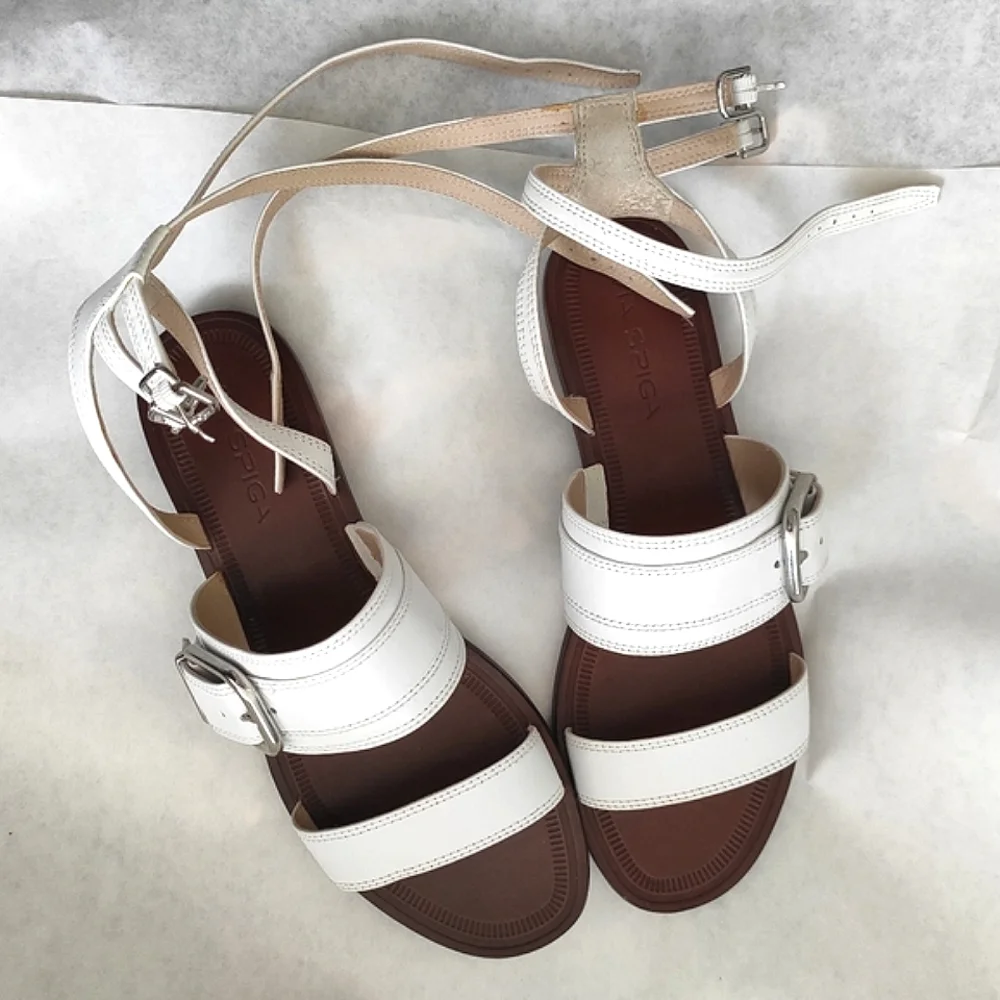 Via Spiga Sedana Sandals White Leather Buckle Size 7.5